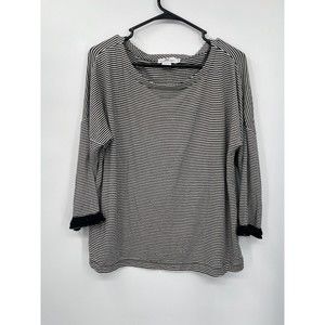 Vineyard Vines Striped Pullover Sweater Women's Size M Black White Fringe Cuff‎